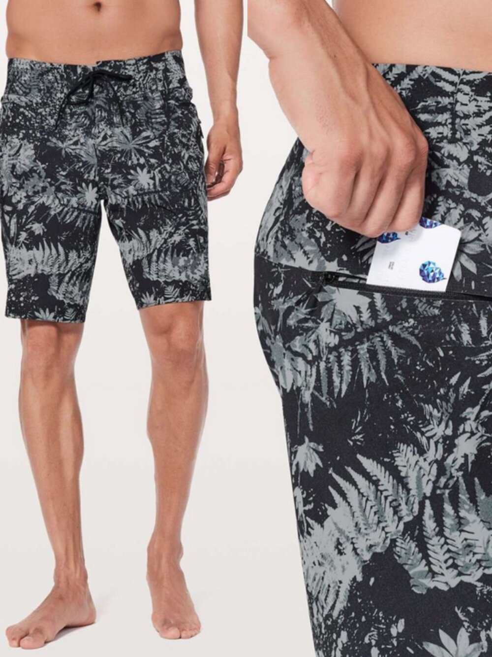 Lululemon Current State Board Shorts Canopy Ice Grey Black Swim Trunks